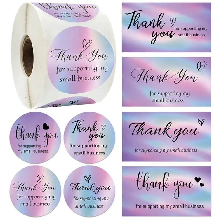 High Quality 5x9 cm Laser Round Thank You Sticker Custom Business Card Gift Thank You Card