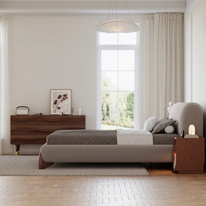 Ensemble de chambre à coucher moderne de conception d'usine professionnelle tissu de velours gris clair pieds en bois lit plate-forme de rangement rembourré double taille