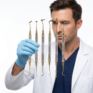Juego de 6 piezas de raspadores dentales manuales ergonómicos de acero inoxidable con baño de oro para examen clínico - Precio mayorista - Product Image 4