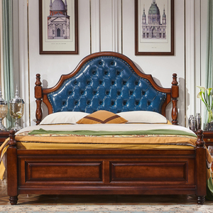 <span class=keywords><strong>Lit</strong></span> <span class=keywords><strong>double</strong></span> en bois massif de style américain avec tête de <span class=keywords><strong>lit</strong></span> capitonnée, ensemble de meubles confortables pour la chambre à coucher, décoration pour la maison, le salon et la chambre. - Product Image 2