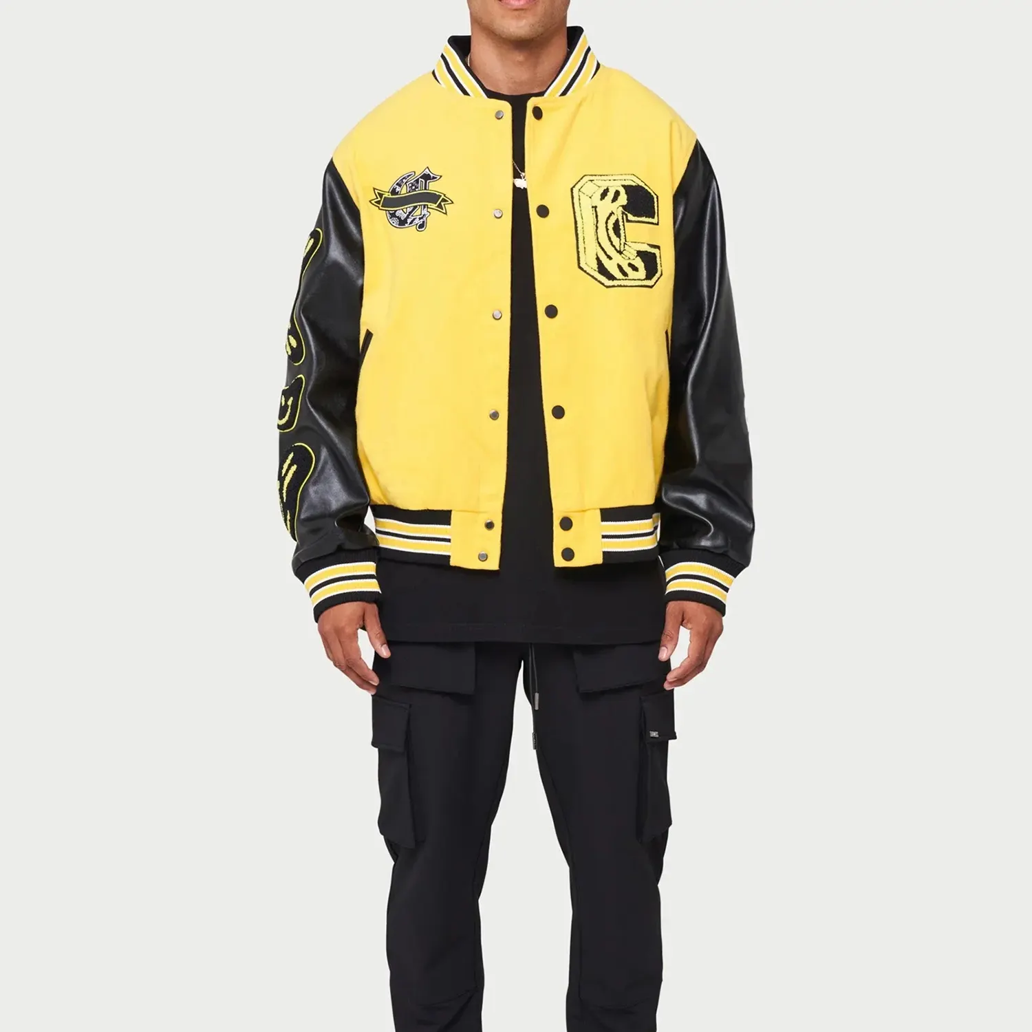 Custom Letterman Versity Jeket Baseball Leather Sleeve Bomber Jacket Unisex Varsity College Flight Pilot YellowJacket For Men