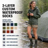 Chaussettes imperméables pour hommes et femmes, 3 couches, mi-mollet, respirantes, pour la randonnée, la pêche, les sports de plein air, vente en gros, logo personnalisé OEM