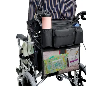 Çok cepler tekerlekli sandalye geri seyahat kılıfı taşıyıcı saklama çantası bardak tutucu ile cep