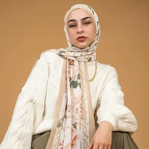 Custom Logo Modern Fashion Malaysia Women Luxury Muslim Printed Floral Chiffon Hijab shawl Scarf