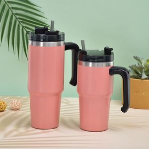 Gobelet de voyage isotherme à double paroi en acier inoxydable 304, 30 oz, avec poignée et paille, pour voiture - Product Image 3
