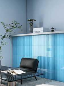 Carrelage mural décoratif artisanal en céramique, bleu ciel brillant, 12'' (300x300mm), à rainures, pour intérieur et façade de bar - Product Image 3