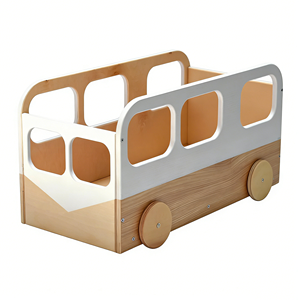 Organisateur de rangement pour jouets en bois rectangulaire moderne <span class=keywords><strong>sur</strong></span> roulettes, <span class=keywords><strong>coffre</strong></span> pour tout-petits avec grande capacité, bac à livres personnalisé blanc - Product Image 6