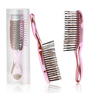 Cepillo de pelo de nailon para desenredar electrochapado rosa a la moda personalizado de fábrica, cepillo de pelo pequeño portátil antiencrespamiento con dientes de seis filas - Product Image 1