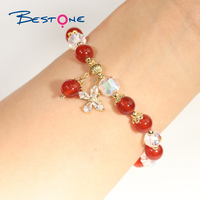 Bracelet à breloques personnalisé Bestone Carte Bélier Lion Scorpion Adaptation Papillon Bracelet à breloques Agate rouge perle ronde Bracelet extensible pour femme