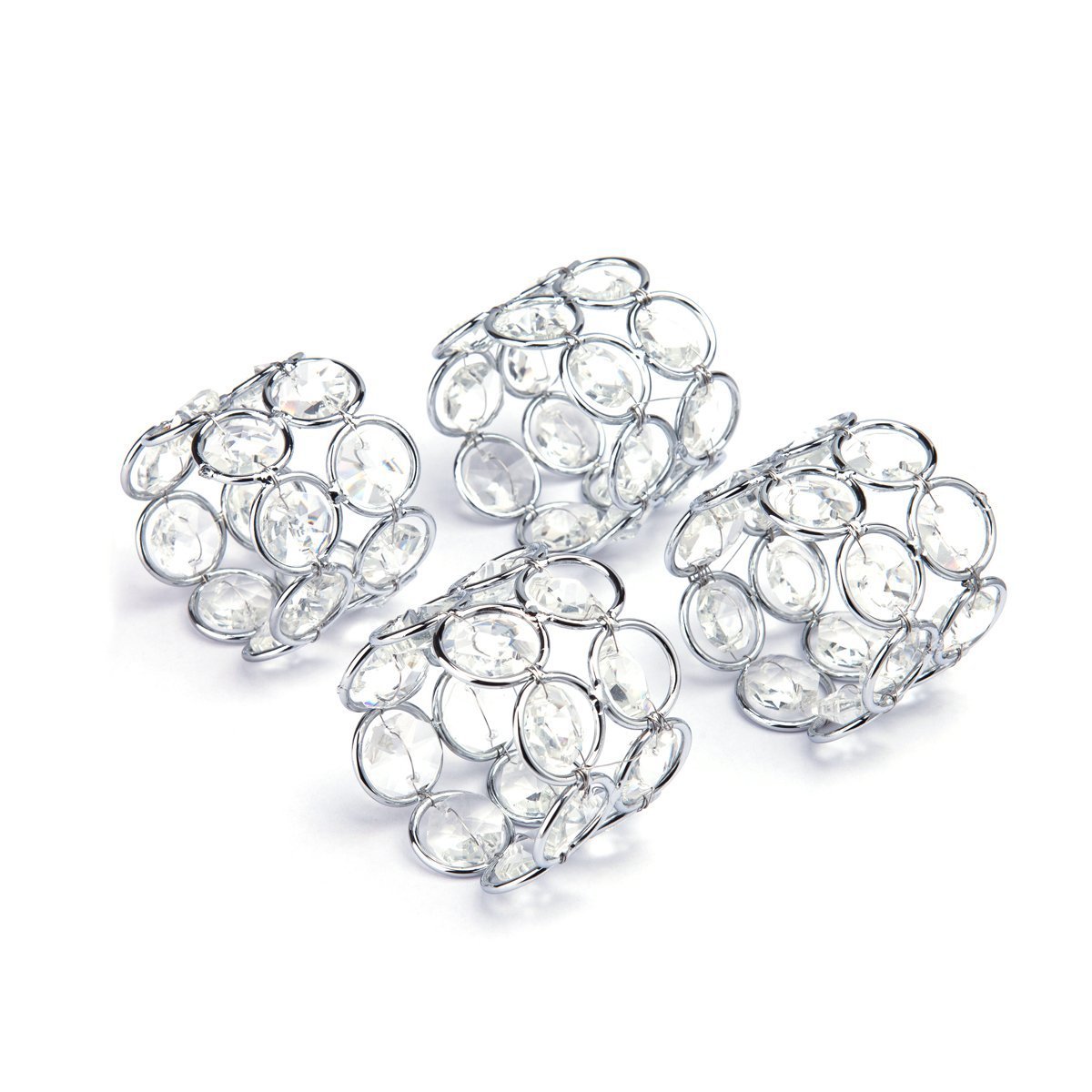 Handcraft Sparkly Elegant Silver Gold Crystal Beads Napkin Rings for Wedding Party Dinner Table Decor