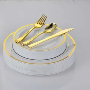 Gold Plastic Disposable Wedding Plates Plastic Tableware