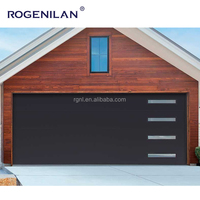 Porte de Garage Sectionnelle Classique en Aluminium et Bois, Acier Galvanisé, Isolée, avec Fenêtres en Verre Noir et Motorisation Électrique
