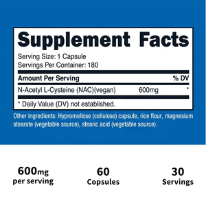N-acetil-L-cisteína (NAC) 600mg de Marca Privada OEM, Suministro de Fábrica, Apoya la Salud Respiratoria y Mejora la Inmunidad - Product Image 2