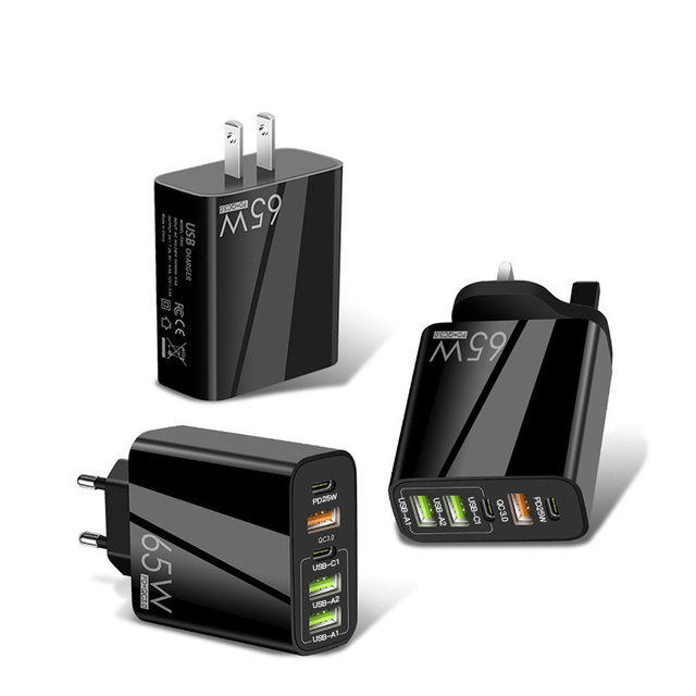 65W UK EU US Plug 3USB+2PD QC3.0 Quick Usb c Type c Charging Dual PD Type-C USB Wall Charger Travel Adapter for iphone 15
