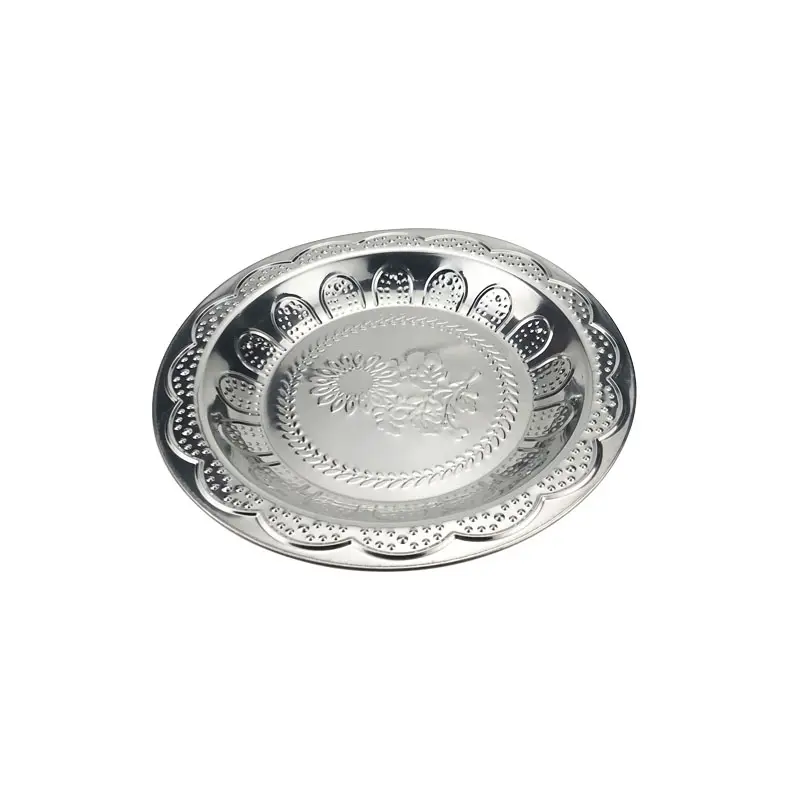 Stainless Dinner Plate Big Sizes Kitchen Rolls Round silver Metal food Serving Tray Stainless Steel service tray