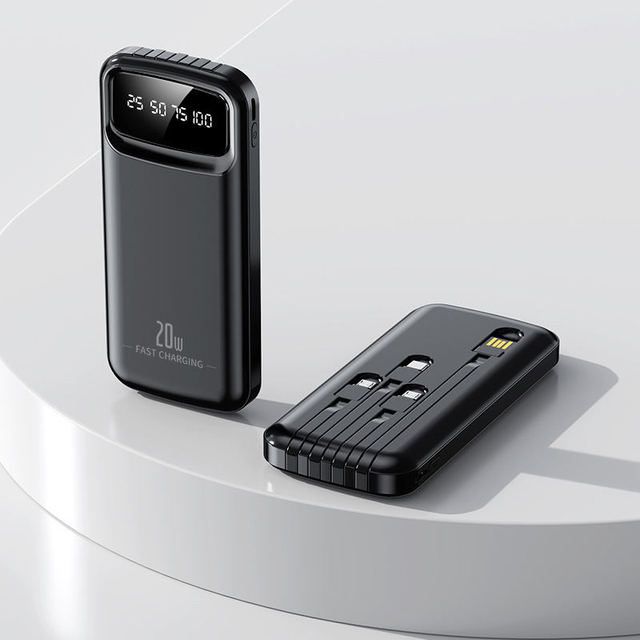 PD 20w Fast Charging 10000mAh 20000mAh Power Bank With 4 Cables Digital Display Portable Charger for Travel Outdoor Powerbank