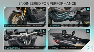 Scooter à essence monocylindre <span class=keywords><strong>250</strong></span> cm³ refroidi par eau, 4 temps, EFI EURO 5, avec freins ABS avant et arrière, démarrage sans clé, vitesse maximale de 95 km/h - Product Image 4