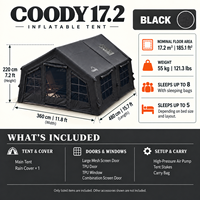 Tente gonflable familiale Coody Familia 17.2 Air - Noire, installation rapide, tissu en coton, glamping, quatre saisons, durable, pour le camping en famille