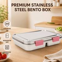 Boîte à bento mignonne en acier inoxydable 304, compatible micro-ondes, 3 compartiments, silicone amovible LFGB, sans BPA, anti-fuite, chauffable pour nouveau-né