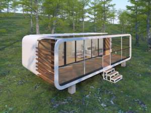 Résidence préfabriquée panoramique résistante au Japon, murs <span class=keywords><strong>de</strong></span> verre en acier intelligent incurvé avec réglage instantané <span class=keywords><strong>de</strong></span> <span class=keywords><strong>la</strong></span> teinte Retreat Pod - Product Image 2