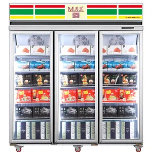 MUXUE 3 Doors Freezer Ice Cream Display Refrigerator Showcase Vertical Glass Door Freezer