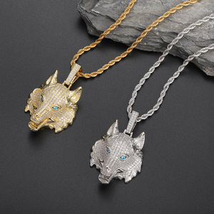 จี้ห้อยคอรูปหัวสุนัขจิ้งจอก สไตล์ฮิปฮอป ทองแดงฝังเพชรซิร์คอน ดีไซน์โดดเด่นสำหรับผู้ชาย - Product Image 2