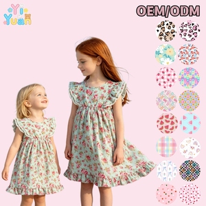 Robe à volants pour enfants, manches courtes, imprimé floral rose, robe de fête pour petites filles, designs personnalisés bienvenus, approvisionnement fiable - Product Image 1
