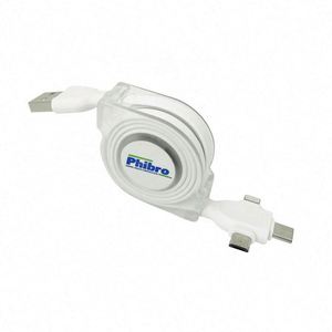 Cable USB Retráctil 3 en 1 Multifuncional de Carga Rápida con Material Plástico y Opciones de Longitud Personalizada - Product Image 1