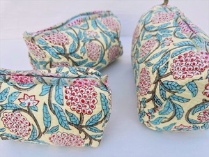 Eco-Friendly Vintage Quilted Handmade Cotton <b>Large</b> Zipper Wash <b>Bag</b> Block Print Tassel <b>Cosmetic</b> for Travel Pouch Set - Product Image 3