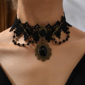 Joyería de disfraces gótico lindo hecho a mano negro clavícula cadena encaje gargantilla Collar para mujer - Product Image 4