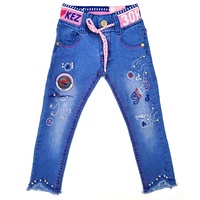 Venda quente amostra pedido prazo cor azul meninas jeans
