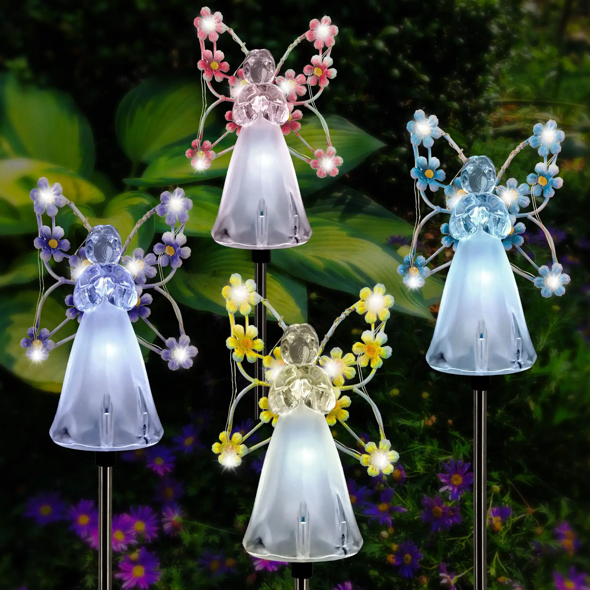 Outdoor Garden Decoration Angel Solar Lamp Outdoor Eternal Light with 7 LEDs Acrylic Angel Lamp