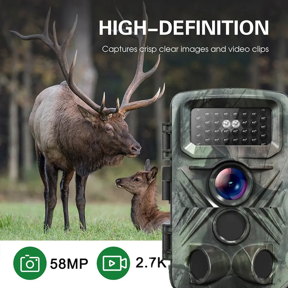 Câmera Trail 36MP 4K 0.2S gatilho ativado por movimento, câmera de jogo de caça com visão noturna IP66 à prova d'água 2.0''LCD 120deg Largura