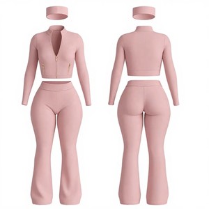 Set Sportivo da Donna Personalizzato in 3 Pezzi: Giacca Yoga con Zip, Pantaloni a Vita Alta e Fascia per Capelli in Spandex e Nylon - Product Image 2