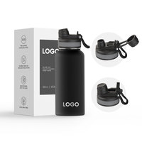Bouteille d'eau isotherme OEM en acier inoxydable 18/8 de 32 oz avec couvercle à poignée, isolation thermique 12-24h, pour activités de plein air, voyage, gym, sport