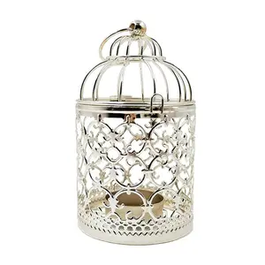 Metal Hollow Candle Holder Vintage Bird Cage Hanging Candlestick Tealight For Home Party Decor