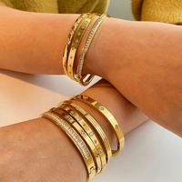 Bracelets et Joncs de Luxe Tendance en Acier Inoxydable Plaqué Or 14k 18k avec Zircon Cubique, Bracelets de Marque de Créateur pour Femmes