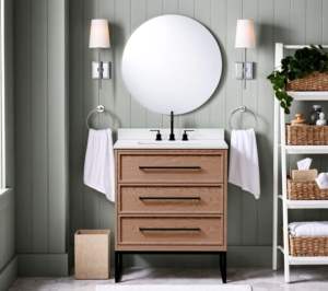 Customized High End Modern Hotel Bathroom <b>Vanity</b> Lacquer Cabinet <b>LED</b> <b>Mirror</b> Porcelain Basin Floor Standing Water Resistant - Product Image 1