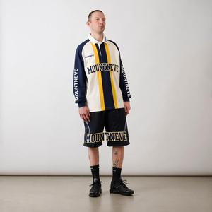 Ensemble polo de rugby à manches longues et short pour <span class=keywords><strong>homme</strong></span>, <span class=keywords><strong>en</strong></span> mélange de coton, à rayures verticales, respirant, style urbain, décontracté, quotidien, personnalisable OEM - Product Image 2