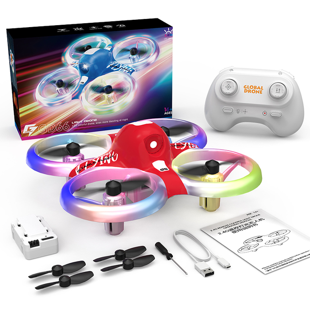 Globalwin Drone GD66 2.4GHz Mini RC Drone 46.6g ABS Quadcopter 360° Flip RGB LED Light Kids Toy Orange Red Blue Optional