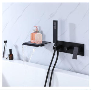 Robinet de douche noir en laiton pour baignoire, robinet cascade mural, robinets de lavabo, robinet de lavabo en céramique pour eau chaude et froide - Product Image 1