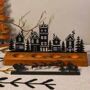 Lanterne en bois découpée en 3D pour bougie chauffe-plat, décor de table de Noël, style village de Noël - Product Image 5