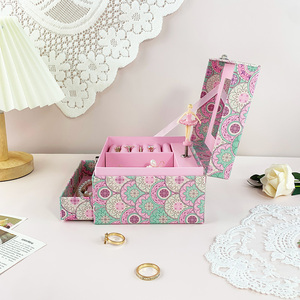 <span class=keywords><strong>Boîte</strong></span> <span class=keywords><strong>à</strong></span> <span class=keywords><strong>bijoux</strong></span> <span class=keywords><strong>musicale</strong></span> <span class=keywords><strong>à</strong></span> 2 niveaux <span class=keywords><strong>à</strong></span> imprimé floral, avec ballerine rotative et miroir, cadeau d'anniversaire idéal, best-seller - Product Image 3