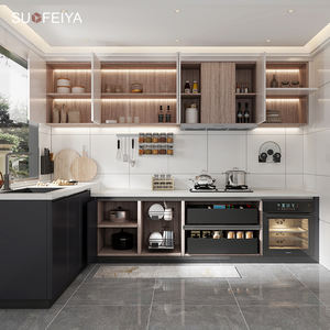 Nouveau design Sofeyia d'armoires de cuisine en forme de L personnalisées finition brillante PVC bois MDF avec robinet d'évier pour une utilisation moderne en <span class=keywords><strong>appartement</strong></span> - Product Image 3