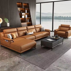 أريكة إيطالية فاخرة عصرية لغرفة المعيشة أريكة كبيرة من الجلد عالية الجودة من الفولاذ المقاوم للصدأ قابلة للتمدد - Product Image 3