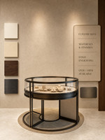 Vitrine de présentation de bijoux en marbre et bois sur mesure avec éclairage LED pour les bijouteries, les magasins de détail et les salles d'exposition
