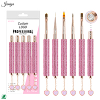 Lot de pinceaux de nail art en gel pour liner, avec manche en strass rose et pendentif en cristal multicolore en forme de cœur – Tendances 2027