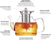Théière en verre borosilicate artisanale personnalisée de 40 oz (1200 ml) écologique, pour fleurs séchées, avec infuseur en acier inoxydable