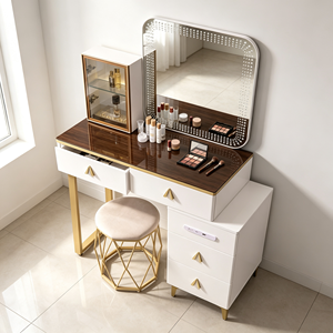 Modern Makeup Vanity <b>With</b> Lighted Mirror Storage <b>Drawers</b> Bedroom <b>Dressing</b> <b>Table</b> <b>With</b> Stool - Product Image 4
