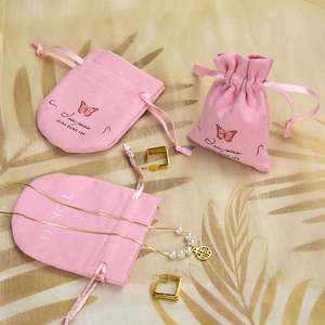 Sacs beiges, pochettes à bijoux, boucles d'oreilles, colliers, bagues, emballages, sacs enveloppe en velours avec bouton et votre logo - Product Image 5